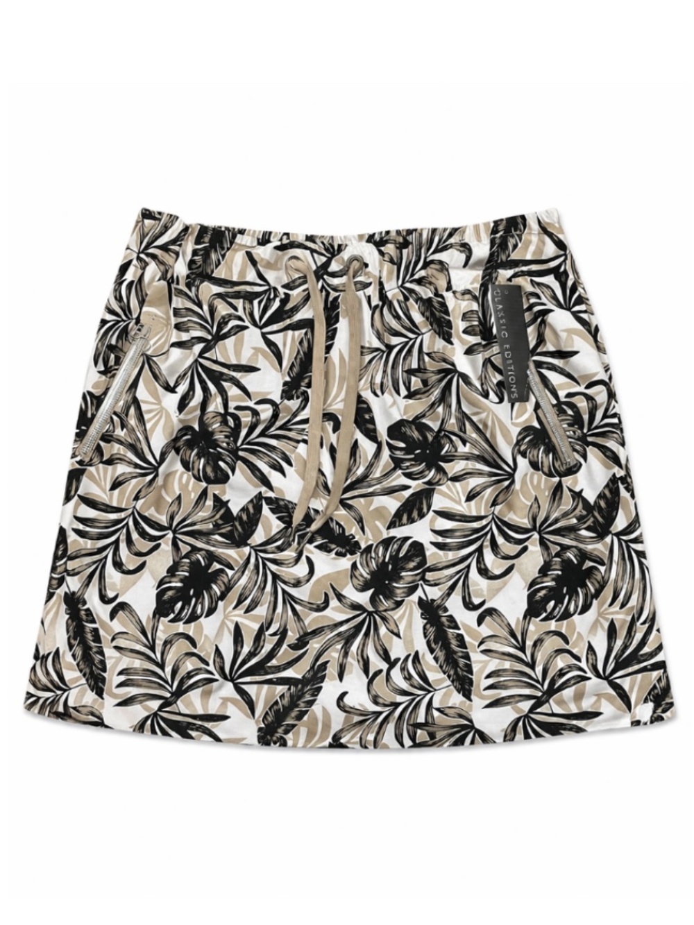 Classic Editions Black & Beige Tropical Print Skort – Size Medium NWT